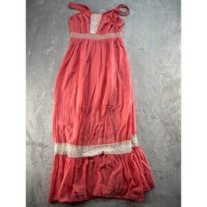 Half Moon Maxi Dress Womens Medium Pink Sleeveless Cotton Cottagecore Boho